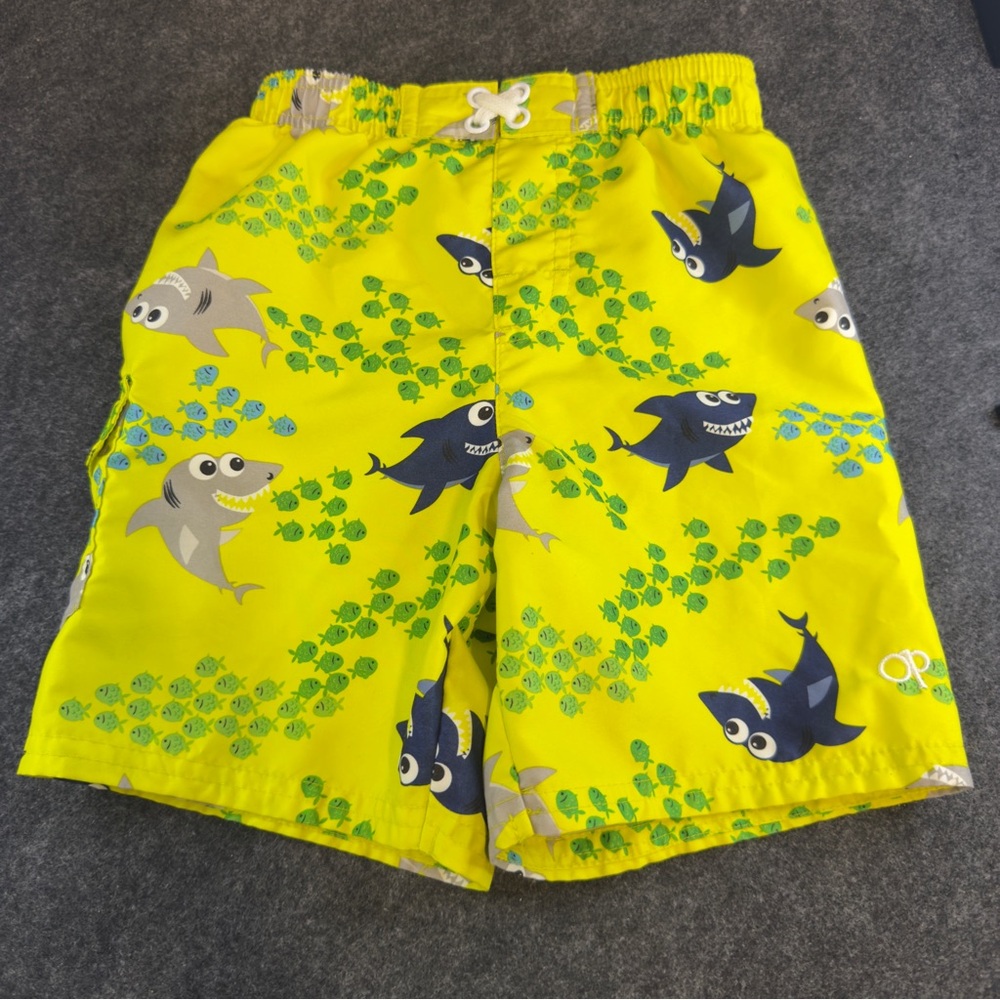 OP Yellow Shark & Fish Swim Shorts
